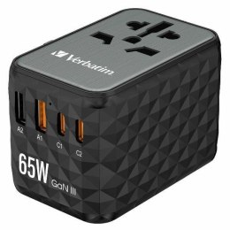 Verbatim Adapter podróżny EU/UK/US GaN 2xUSB-A/2xUSB-C PD 65W UTA-05 czarny/black 32120