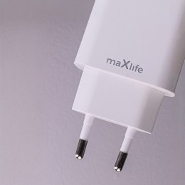 Maxlife ładowarka sieciowa PD QC MXTC-06-20AC 1x USB-C 1x USB 20W biała + kabel USB-C - USB-C 20W