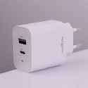 Maxlife ładowarka sieciowa PD QC MXTC-06-20AC 1x USB-C 1x USB 20W biała + kabel USB-C - USB-C 20W