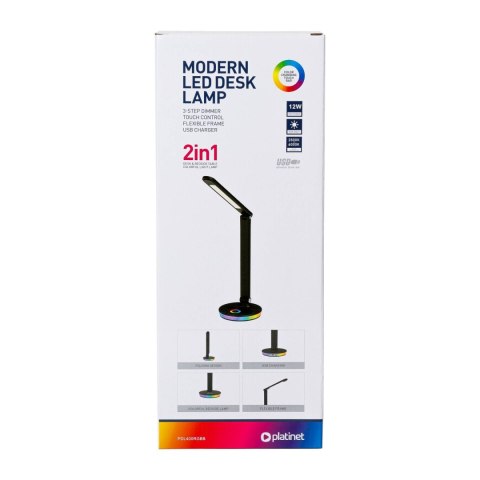 PLATINET DESK LAMP RGB 12W WITH CHARGING PORT BLACK [45938]