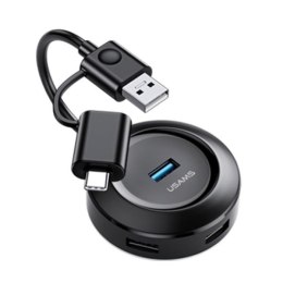 USAMS Adapter HUB 4xUSB z USB 3.0 + USB-C 3.0 laptop/tablet/komputer czarny/black SJ416HUB01 (US-SJ416)