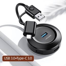 USAMS Adapter HUB 4xUSB z USB 3.0 + USB-C 3.0 laptop/tablet/komputer czarny/black SJ416HUB01 (US-SJ416)