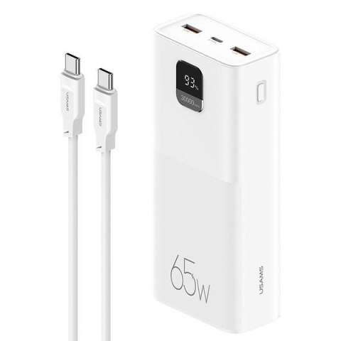 USAMS Powerbank PB68 30000mAh 65W QC3.0+PD Fast Charge + kabel USB-C/USB-C 100W biały/white ATXLOGTCTG02 (US-CD185)