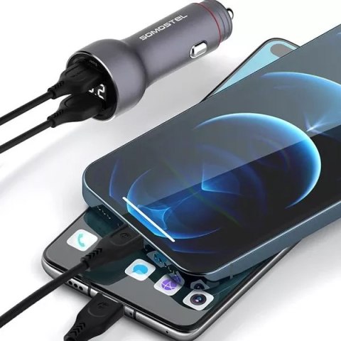 Ładowarka samochodowa Somostel SMS-A89 Quick Charge QC 3.0 30W Aluminium 2X USB Czarny