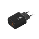 Ładowarka sieciowa 3A 18W USB, USB Typu-C + kabel do iPhone SOMOSTEL QC3.0 SMS-Q01 Czarny