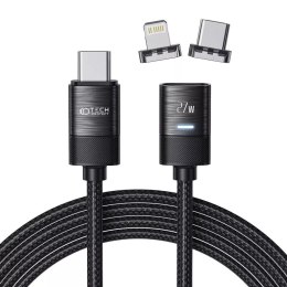 Kabel przewód USB Typ C - Magnetyczne USB Typ C/Lightning UltraBoost PD27W/3A 200 cm Czarny