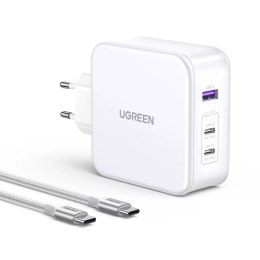 Ładowarka sieciowa GaN Ugreen Nexode USB-A/2xUSB-C 140W + kabel USB-C 1.5m - Biały