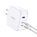 Ładowarka sieciowa GaN Ugreen Nexode USB-A/2xUSB-C 140W + kabel USB-C 1.5m - Biały