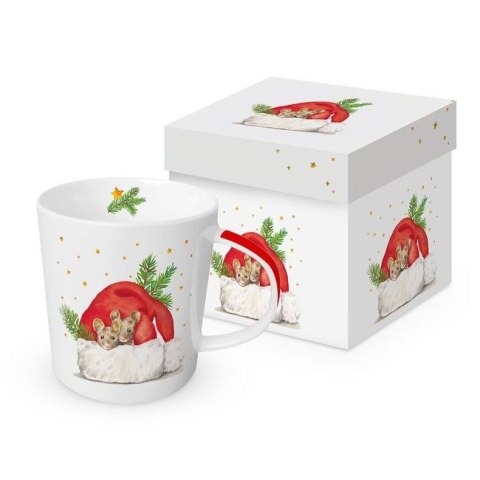 Myszki w Czapce Mikołaja Kubek Porcelanowy w Ozdobnym Pudełku 350 ml