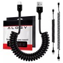 Kabel Alogy do ładowania spiralny samochodowy 66W 5A 150cm USB do USB-C czarny