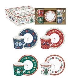 Christmas Folk Świąteczny Zestaw Filiżanek Porcelanowych ze Spodkami do Espresso 100 ml 4 szt.