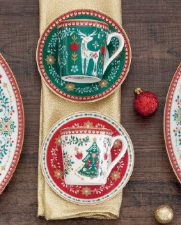 Christmas Folk Świąteczny Zestaw Filiżanek Porcelanowych ze Spodkami do Espresso 100 ml 4 szt.