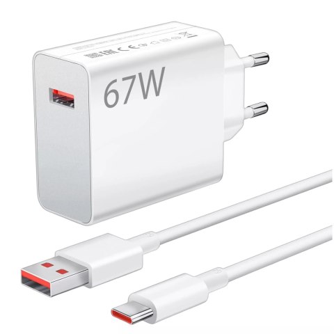 Ładowarka sieciowa Xiaomi Oryginalna MDY-14-EW 67W Szybkie Ładowanie QC 3.0 + Kabel USB-USB-C 6A Biała