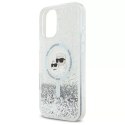 Etui Karl Lagerfeld do iPhone 16 6.1" Magsafe Hardcase Transparent Liquid Glitter Karl&Choupette Head