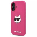 Etui Karl Lagerfeld do iPhone 16 6.1" Różowe/Fuksja hardcase Silicone Choupette Head Print MagSafe