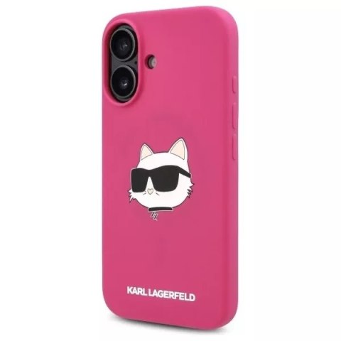 Etui Karl Lagerfeld do iPhone 16 6.1" Różowe/Fuksja hardcase Silicone Choupette Head Print MagSafe