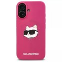 Etui Karl Lagerfeld do iPhone 16 6.1" Różowe/Fuksja hardcase Silicone Choupette Head Print MagSafe