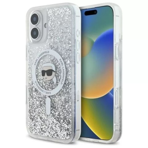 Etui Karl Lagerfeld do iPhone 16 Plus 6.7" Magsafe Hardcase Transparent Liquid Glitter Karl Head