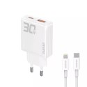 Ładowarka sieciowa GaN Dudao A30EUL 30W USB-A / USB-C + kabel USB-C - Lightning - Biała