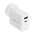 Ładowarka sieciowa 3w1 FORCELL F-ENERGY Typ C + USB A PD QC4.0 3A 45W z wymiennymi wtyczkami Biała