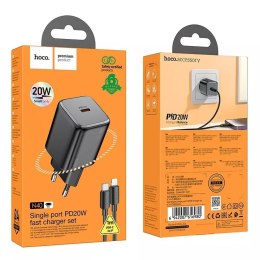 Ładowarka sieciowa HOCO Typ C + kabel Typ C do Lightning QC PD 20W Czarna