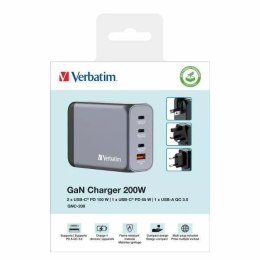 Ładowarka sieciowa Verbatim GaN 200W 3xUSB-C/USB-A + Adapter