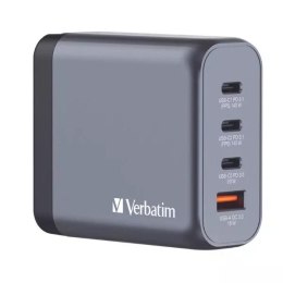 Ładowarka sieciowa Verbatim GaN 240W 3xUSB-C/USB-A Szara + Adapter