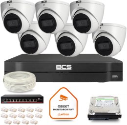 Zestaw monitoringu IP BCS Line 6x Kamera BCS-L-EIP14FSR3-AI1 Rejestrator z dyskiem 1TB