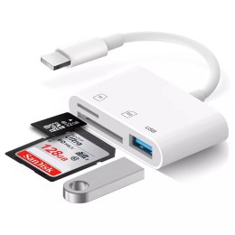 Czytnik kart SD TF USB Alogy adapter z złączem Lightning do Apple iPhone iPad Biały