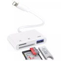 Czytnik kart SD TF USB Alogy adapter z złączem Lightning do Apple iPhone iPad Biały