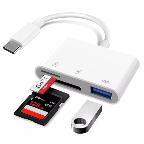 Czytnik kart SD TF USB Alogy adapter z złączem USB-C do Apple iPhone iPad Biały