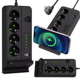 Rozgałęźnik gniazdka Alogy Plug Extender rozdzielacz adapter przedłużacz z ładowarką Qi indukcyjną 4x wtyczka EU + 4x USB + 2x U