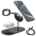 Ładowarka indukcyjna 3w1 do telefonu zegarka słuchawek Alogy Qi Charger do Apple iPhone Watch AirPods Czarna