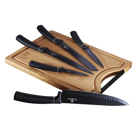 BERLINGER HAUS 6 PCS KNIFE SET WITH BAMBOO CUTTING BOARD ZESTAW NOŻY 6 EL. Z DESKĄ BAMBUSOWĄ BLACK SILVER [41658]