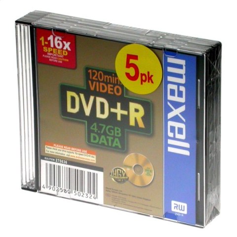 MAXELL DVD+R 4,7GB 16X SLIM*5 275636.30.TW