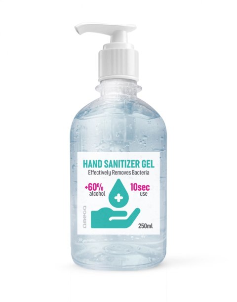 OMEGA HAND SANITIZER PŁYN DO DEZYNFEKCJI RĄK 250ML BOTTLE WITH PUMP +60% ALCOHOL[45318]