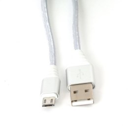 OMEGA CANTIL FABRIC CABLE KABEL BRAIDED MICRO USB TO USB 2A 118 COPPER 1M SILVER [44261] TE