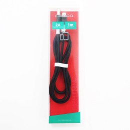 OMEGA COBRA FABRIC CABLE KABEL BRAIDED LIGHTNING TO USB 2A TAIWAN CHIP 1M BLACK [44262] TE