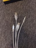 OMEGA HABU FABRIC CABLE KABEL BRAIDED LIGHTNING TO USB 2A TAIWAN CHIP POLYBAG OEM 1M GREY [44036]