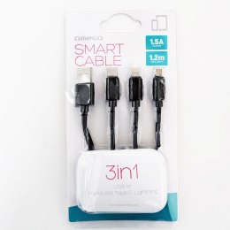 OMEGA INSULARIS USB CABLE KABEL 3IN1 MICRO-USB TYPE-C LIGHTNING 1,5A 1,2M BLACK [44270]