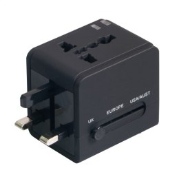 OMEGA POWER TRAVEL ADAPTOR 220-250V 4 in 1 WITH USB CHARGER BLACK