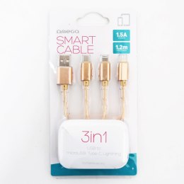 OMEGA QUATRO USB CABLE KABEL 3IN1 MICRO-USB TYPE-C LIGHTNING 1,5A 1,2M GOLD [44271] TE