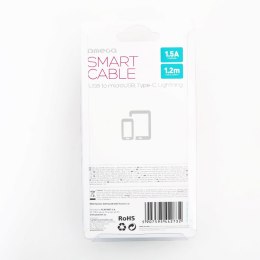 OMEGA QUATRO USB CABLE KABEL 3IN1 MICRO-USB TYPE-C LIGHTNING 1,5A 1,2M ROSE GOLD [44273] TE