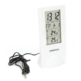 OMEGA DIGITAL WEATHER STATION STACJA POGODY BIG LCD INDOOR OUTDOOR WIRED SENSOR WHITE [42380]