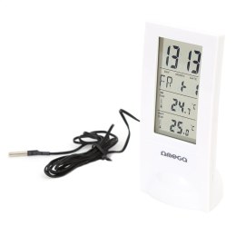 OMEGA DIGITAL WEATHER STATION STACJA POGODY BIG LCD INDOOR OUTDOOR WIRED SENSOR WHITE [42380]