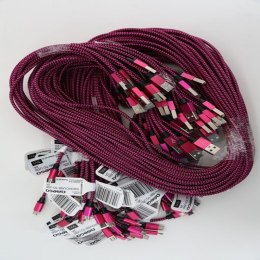 OMEGA VARAN FABRIC CABLE KABEL BRAIDED MICRO USB TO USB 2A POLYBAG OEM 1M ROSE RED [44192]