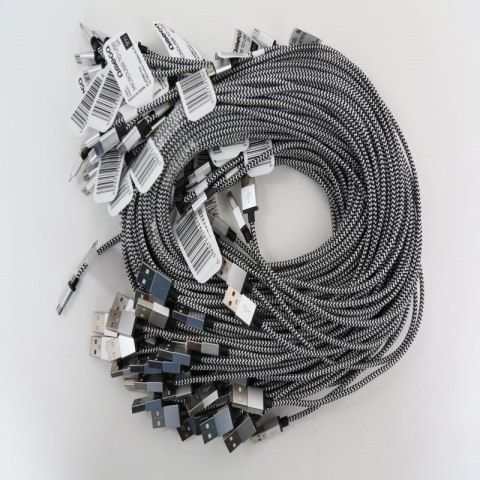 OMEGA VARAN FABRIC CABLE KABEL BRAIDED MICRO USB TO USB 2A POLYBAG OEM 1M SILVER [44194]