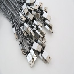OMEGA VARAN FABRIC CABLE KABEL BRAIDED MICRO USB TO USB 2A POLYBAG OEM 1M SILVER [44194]