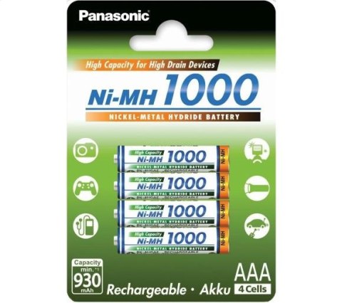 PANASONIC RECHARGEABLE R03/AAA Ni-MH 1000 mAh BL4 BK-4HGAE/4BE