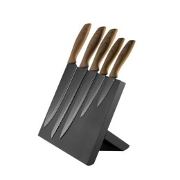 PLATINET 5 BLACK KNIVES SET NOŻE KUCHENNE WOODEN HANDLE WITH BLACK MAGNETIC BOARD [45204]